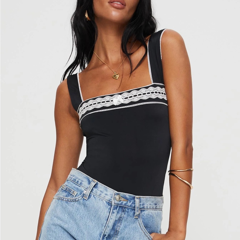 Princess Polly Keating Black and White Lace Bodysuit